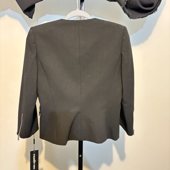 Karl Lagerfeld Zip Front Cropped Black Blazer - Picture 7 of 10
